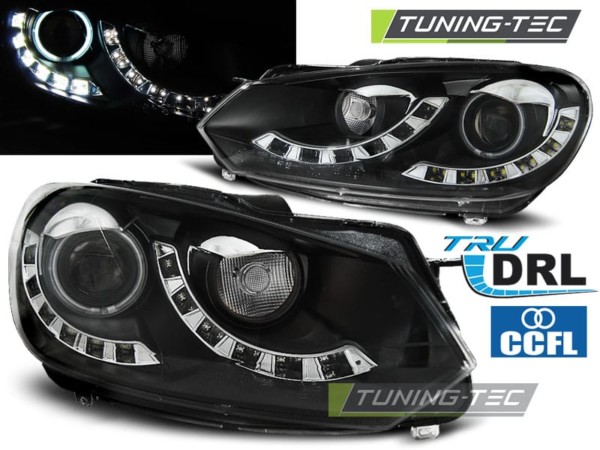Predné svetlá SINGLE TRUE DRL Čierne pre  VW GOLF 6 10.08-12
