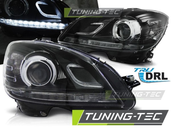 Predné svetlá TRUE DRL Čierne pre  MERCEDES W204 07-10