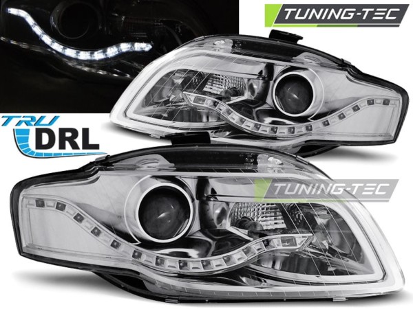 Predné svetlá TRUE DRL Chróm pre  AUDI A4 B7 11.04-03.08