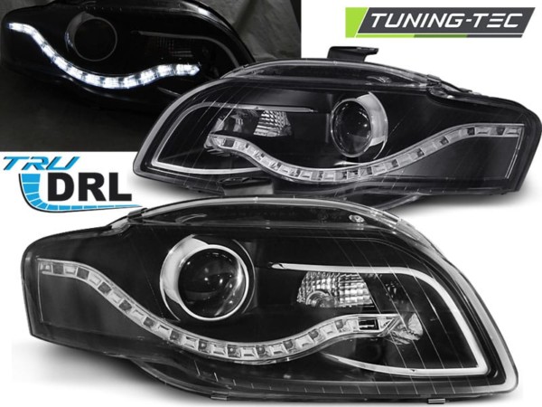 Predné svetlá TRUE DRL Čierne pre  AUDI A4 B7 11.04-03.08