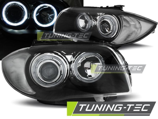 Predné svetlá ANGEL EYES Čierne pre  BMW 1 E87/E81/82/88 04-11