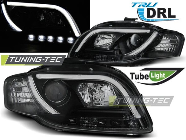 Predné svetlá TUBE LIGHT DRL Čierne pre  AUDI A4 B7 11.04-03.08