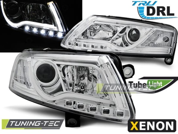 Xenonové predné svetlá TUBE LIGHT DRL Chróm pre  AUDI A6 C6 04-08