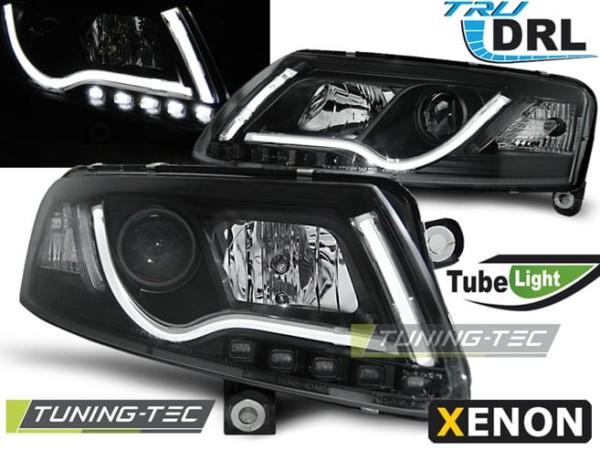 Xenonové predné svetlá TUBE LIGHT DRL Čierne pre  AUDI A6 C6 04-08