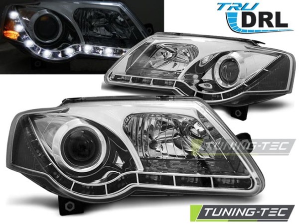 Predné svetlá TRUE DRL Chróm pre  VW PASSAT B6 3C 03.05-10