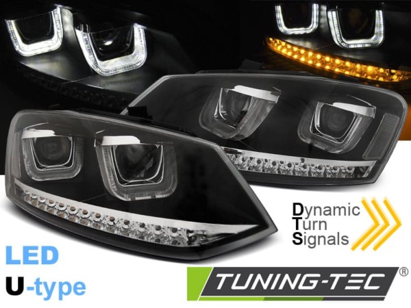 Predné svetlá U-LED LIGHT Čierne SEQ pre  VW POLO 6R 09-03.14