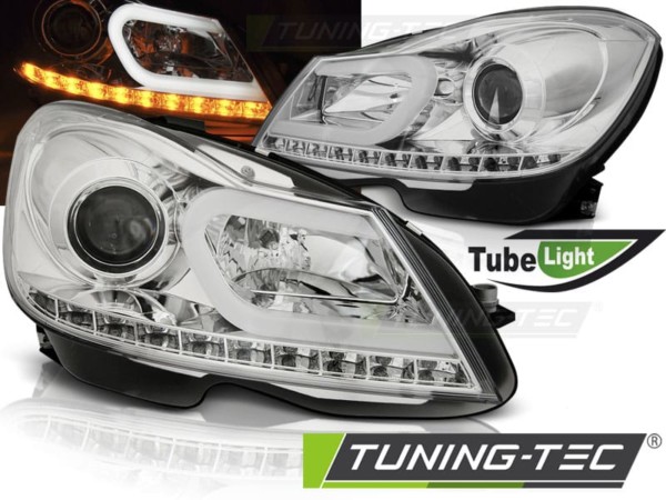 Predné svetlá TUBE LIGHT Chróm pre  MERCEDES W204 11-14