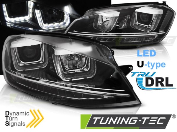 Predné svetlá U-LED LIGHT DRL Čierne SEQ pre  VW GOLF 7 11.12-17