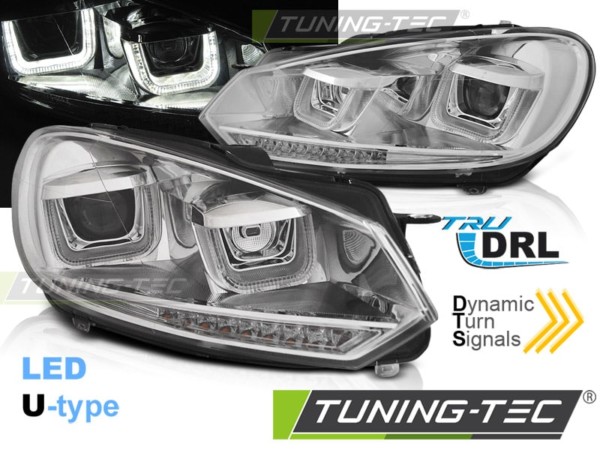 Predné svetlá U-LED LIGHT DRL Chróm SEQ pre  VW GOLF 6 08-12