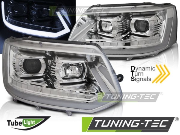 Predné svetlá TUBE LIGHT Chróm SEQ pre  VW T5 2010-2015
