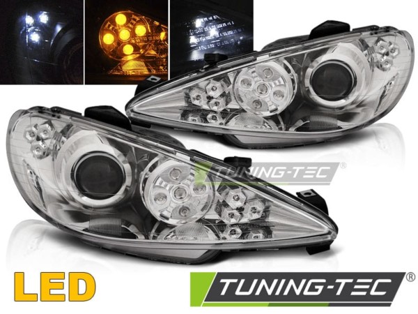 Predné svetlá PEUGEOT 206 02-ANGEL EYES Chróm LED