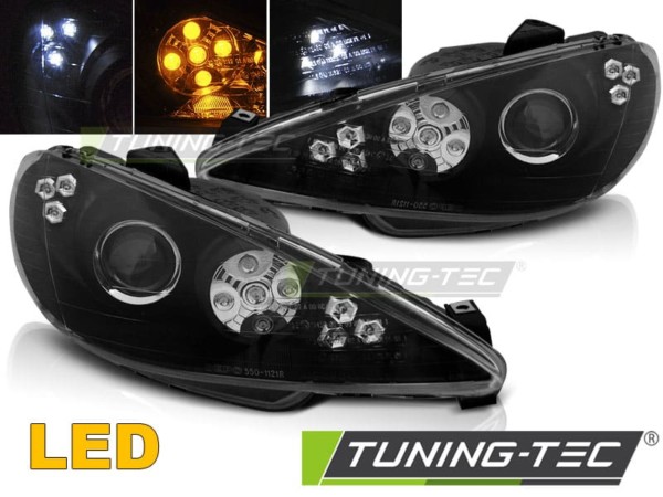 Predné svetlá PEUGEOT 206 02-ANGEL EYES Čierne LED