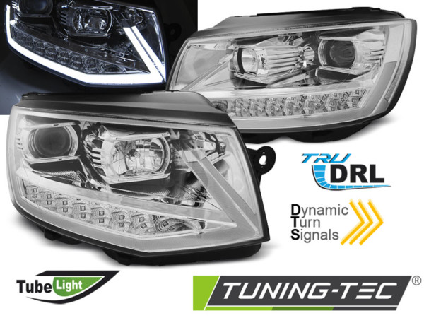 Predné svetlá TUBE LIGHT DRL Chróm SEQ pre  VW T6 15-19