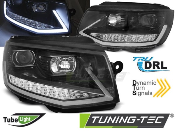 Predné svetlá TUBE LIGHT DRL Čierne Chróm SEQ pre  VW T6 15-19