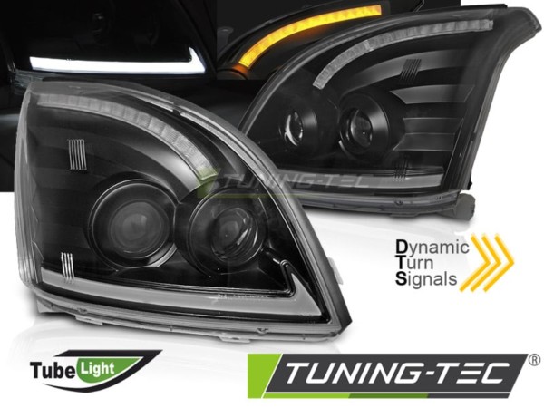 Predné svetlá TOYOTA LAND CRUISER 120 03-09 TUBE LIGHT SEQ LED Čierne