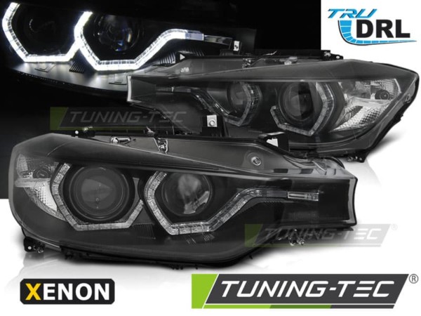 Xenonové predné svetlá ANGEL EYES LED DRL Čierne pre  BMW F30/F31 10.11 - 05.15
