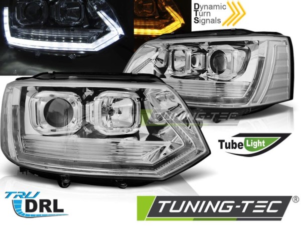 Predné svetlá TUBE LIGHT T6 LOOK Chróm pre  VW T5 2010-2015