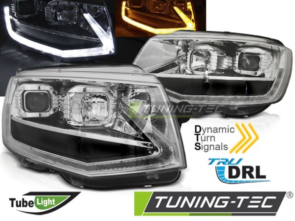 Predné svetlá TUBE LIGHT Chróm DRL SEQ pre  VW T6 15-19