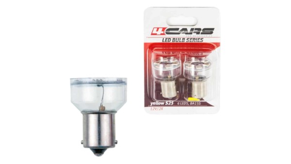 4CARS LED ŽIAROVKA 6LED 12V S25-5050SMD BA15S ORANŽOVÁ
