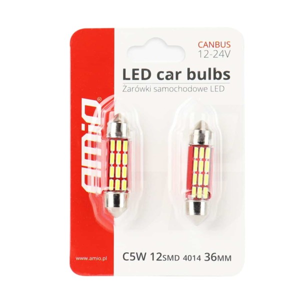 LED žiarovky CANBUS 4014 12SMD Festoon C5W C10W C3W 36mm White 12V/24V – Obrázok 3