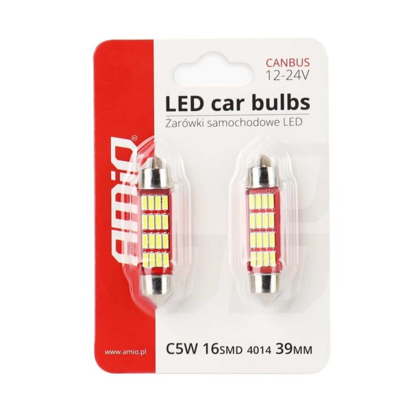 LED žiarovky CANBUS 4014 16SMD Festoon C5W C10W C3W 39mm White 12V/24V – Obrázok 3