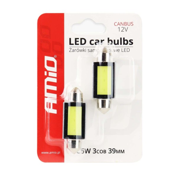LED žiarovky CANBUS COB3 Festoon C5W C10W C3W 39mm White 12V – Obrázok 3