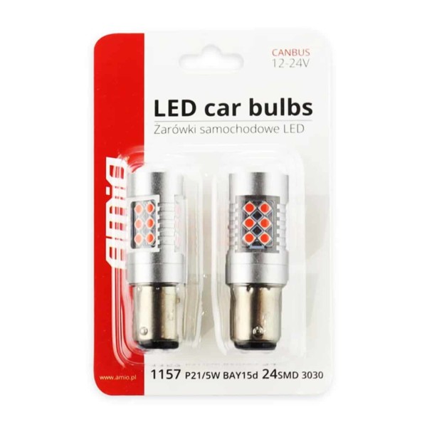 LED žiarovky CANBUS 3030 24SMD 1157 BAY15D P21/5W Red 12V/24V – Obrázok 4