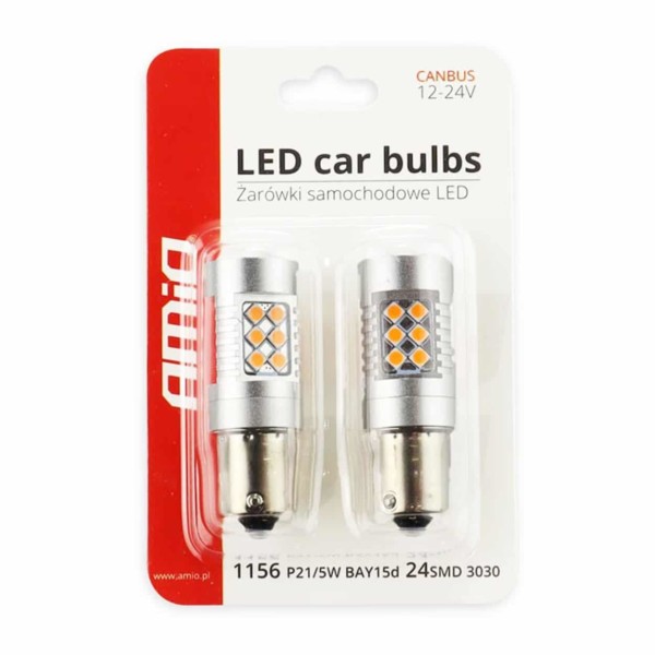 LED žiarovky CANBUS 3030 24SMD 1156 BAU15S PY21W Oranžová 12V/24V – Obrázok 4