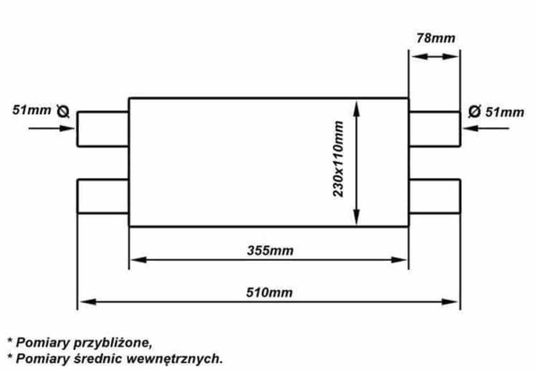 Stredový tlmič výfuku 51mm TurboWorks LT 304SS 355mm – Obrázok 5