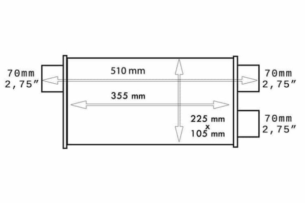 Zadný stredový tlmič výfuku 70mm TurboWorks LT 304SS 355mm – Obrázok 5