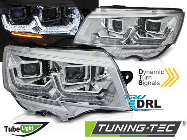 Predné svetlá TUBE LIGHT chróm DRL SEQ vhodné pre VW T6.1 20-