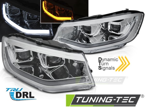 Predné svetlá TUBE LIGHT chróm DRL SEQ vhodné pre VW CADDY 20-