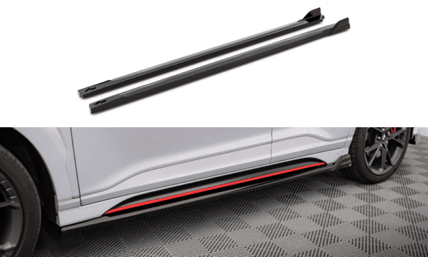 MAXTON DESIGN - Lišty pod bočné prahy V.2 HYUNDAI KONA N MK1, Čierny lesk