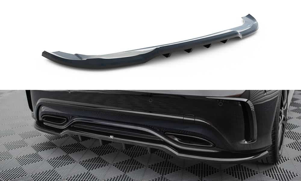 MAXTON DESIGN - Spoiler pod zadný nárazník s rebrovaním MERCEDES-BENZ A AMG-LINE W176 FACELIFT ,Čierny lesk