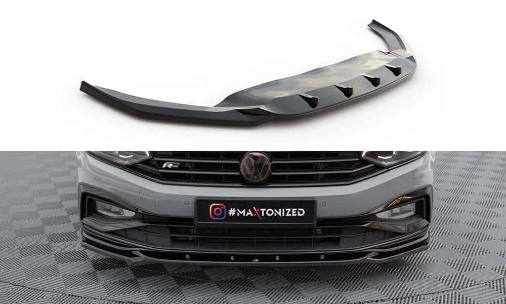 MAXTON DESIGN - Spoiler pod predný nárazník V.2 VOLKSWAGEN PASSAT R-LINE B8 FACELIFT, Čierny lesk