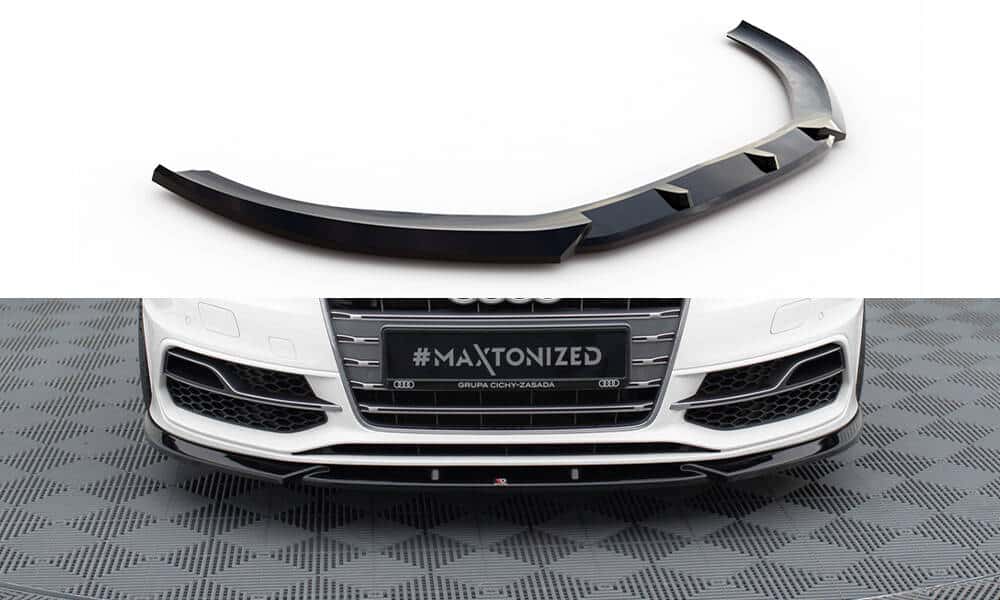 MAXTON DESIGN -Spoiler pod predný nárazník V.2 , AUDI S3 / A3 S-LINE SPORTBACK / HATCHBACK 8V ,Čierny lesk