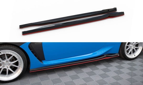 MAXTON DESIGN -Lišty pod bočné prahy V.2, TOYOTA GR86 MK1, Čierny lesk + Červená