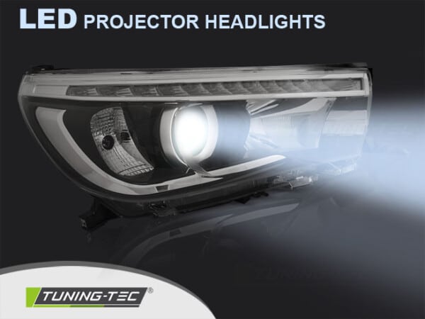 Predné svetlá TOYOTA HILUX 16-  LED PROJECTOR TRUE DRL Čierne – Obrázok 2