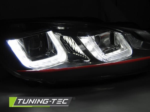 Predné svetlá U-LED LIGHT DRL Čierne RED LINE pre  VW GOLF 6 08-12 – Obrázok 2