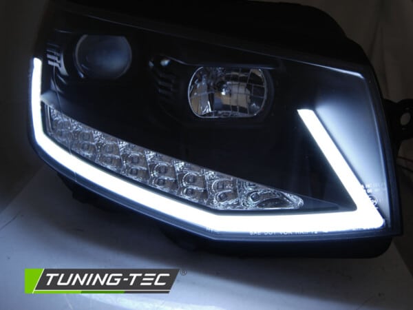 Predné svetlá TUBE LIGHT DRL Čierne Chróm SEQ pre  VW T6 15-19 – Obrázok 2