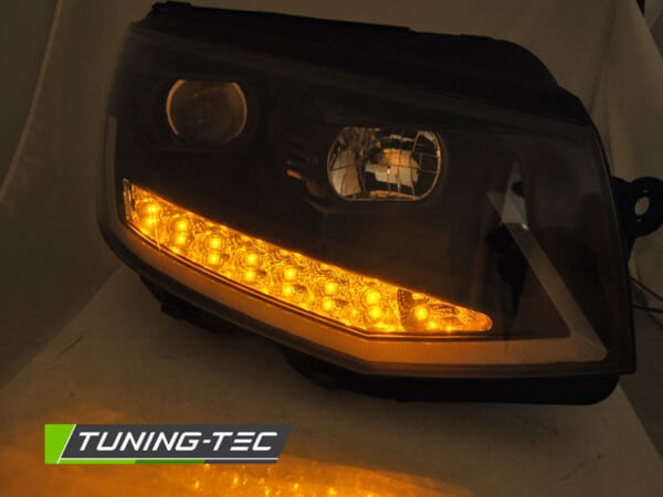 Predné svetlá TUBE LIGHT DRL Čierne Chróm SEQ pre  VW T6 15-19 – Obrázok 3