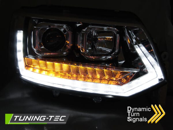 Predné svetlá TUBE LIGHT DRL Chróm SEQ pre  VW T5 2010-2015 – Obrázok 3