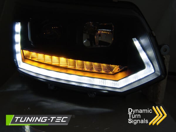 Predné svetlá TUBE LIGHT DRL Čierne SEQ pre  VW T5 2010-2015 – Obrázok 3