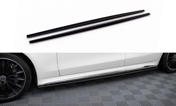 MAXTON DESIGN - Lišty pod bočné prahy,  MERCEDES-BENZ S AMG-LINE W223, Čierny lesk