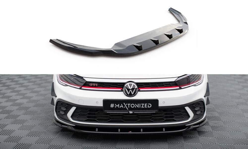 MAXTON DESIGN - Spoiler pod predný nárazník V.1 , VOLKSWAGEN POLO GTI MK6 FACELIFT , Čierny lesk