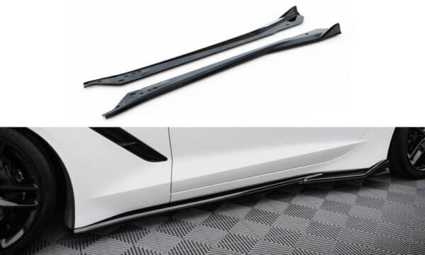 MAXTON DESIGN - Lišty pod bočné prahy V.2, CHEVROLET CORVETTE C7, Čierny lesk