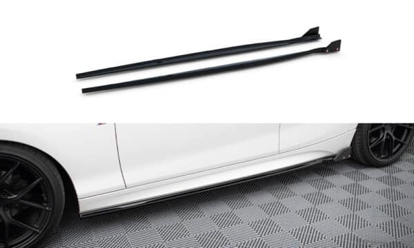 MAXTON DESIGN - Lišty pod bočné prahy V.4 + Splitre , vhodné pre BMW 1 M-PACK / M140I F20 FACELIFT Čierny lesk