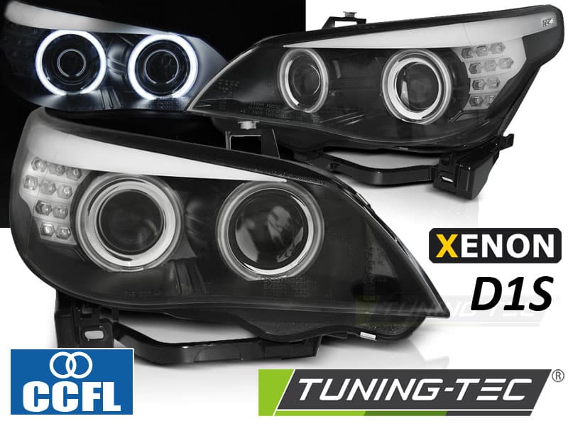 XENON D1S Predné svetlá CCFL ANGEL EYES BLACK LED INDICATOR vhodné pre BMW E60/E61 05-07
