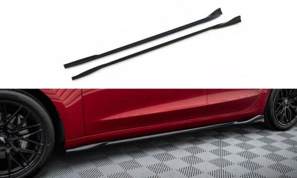 MAXTON DESIGN - Lišty pod bočné prahy V.1, TESLA MODEL 3 PROJECT HIGHLAND(FACELIFT), Čierny lesk