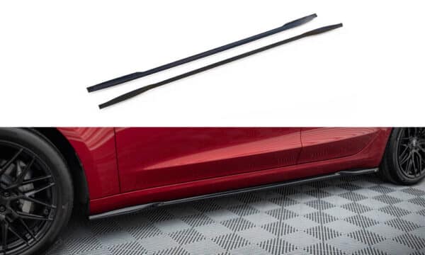 MAXTON DESIGN - Lišty pod bočné prahy V.2, TESLA MODEL 3 PROJECT HIGHLAND(FACELIFT), Čierny lesk